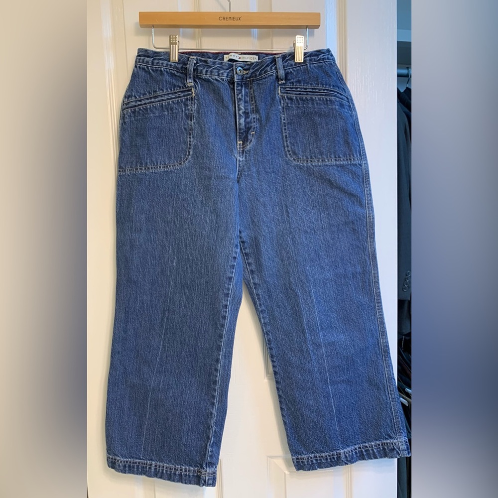 Tommy Hilfiger Cropped Wide Leg Jeans With 4 Pockets - Size 12 - Blue - EUC -VTG